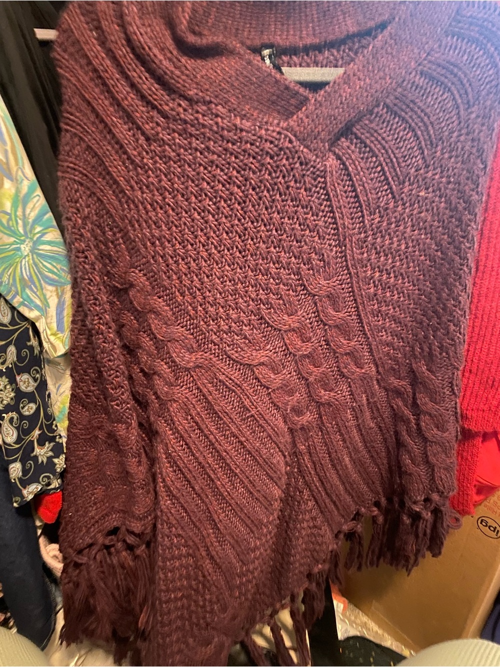 torrid Maroon Cable Knit Fringe Poncho